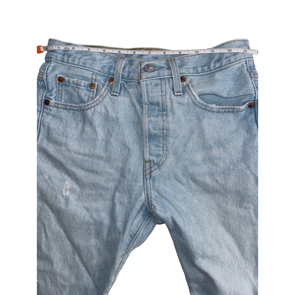 Levis 501 Skinny Light Wash Distressed High Rise Button Fly Jeans W25 L28 - Picture 6 of 8